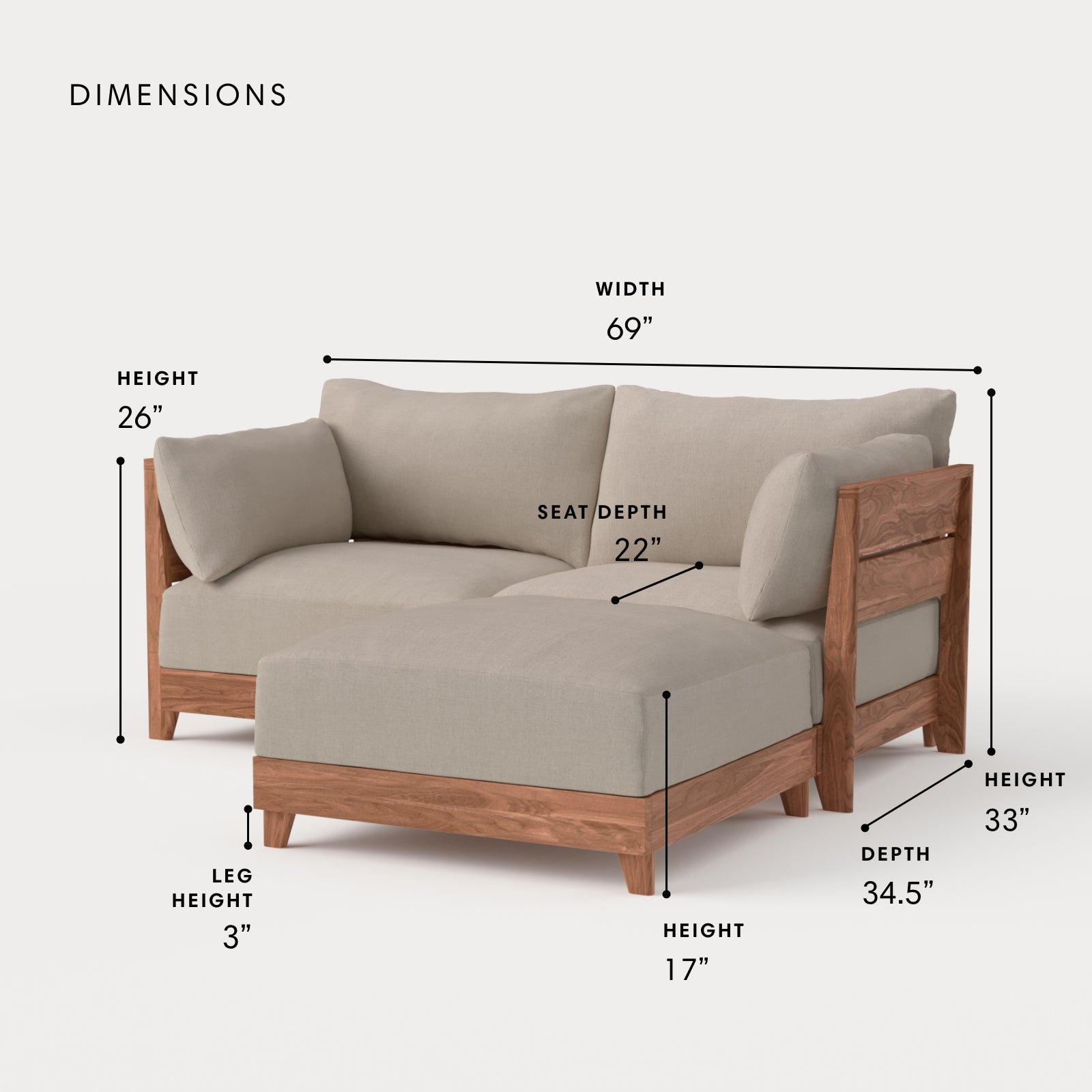 Dwell™ Modular Teak Outdoor Loveseat Sectional | Classic Canvas in Sand