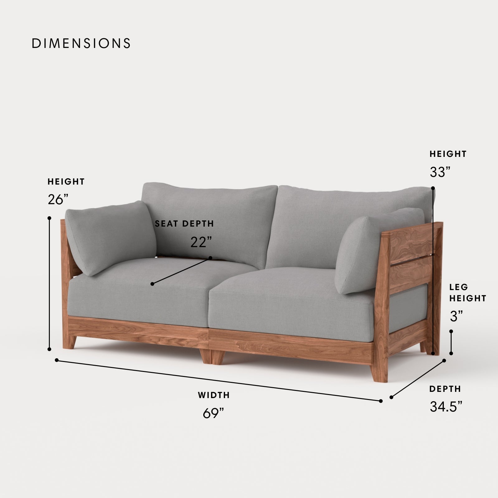 Dwell™ Modular Teak Outdoor Loveseat | Classic Canvas in Stone Gray