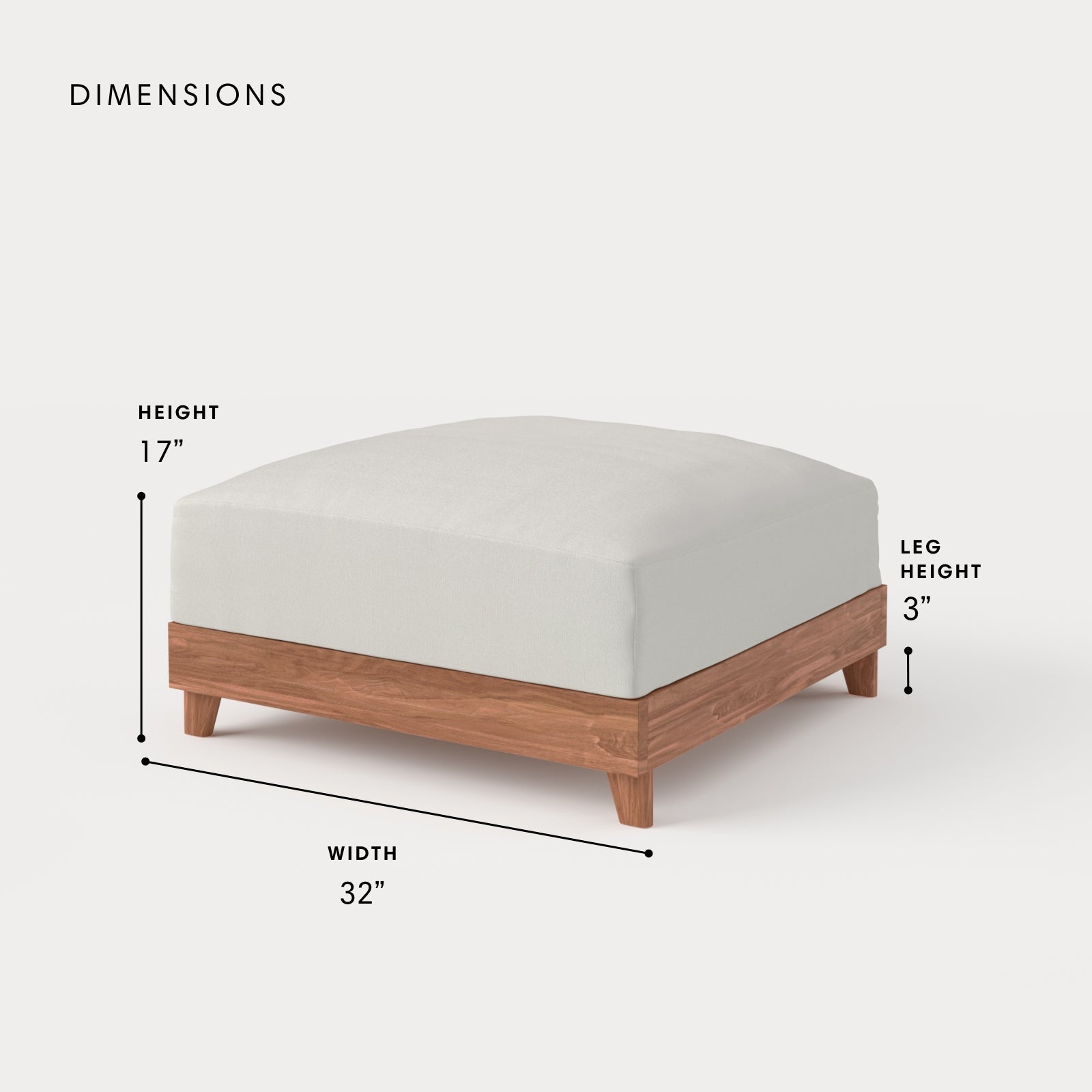 Dwell™ Modular Teak Outdoor Ottoman | Classic Canvas in Cloud