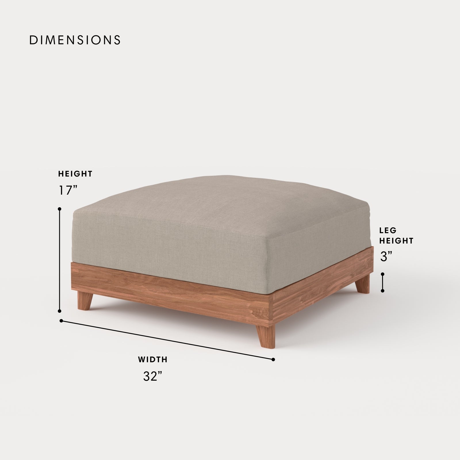 Dwell™ Modular Teak Outdoor Ottoman | Classic Canvas in Sand