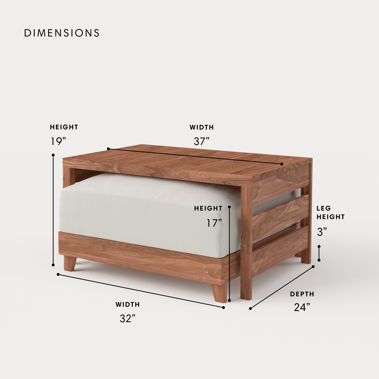 Dwell™ Modular Teak Outdoor Ottoman + Side Table | Classic Canvas in Cloud