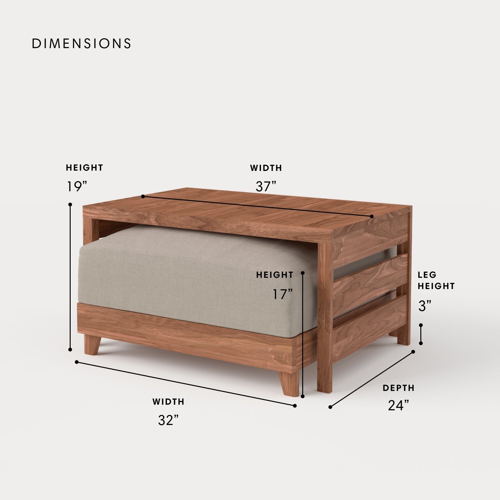 Dwell™ Modular Teak Outdoor Ottoman + Side Table | Classic Canvas in Sand