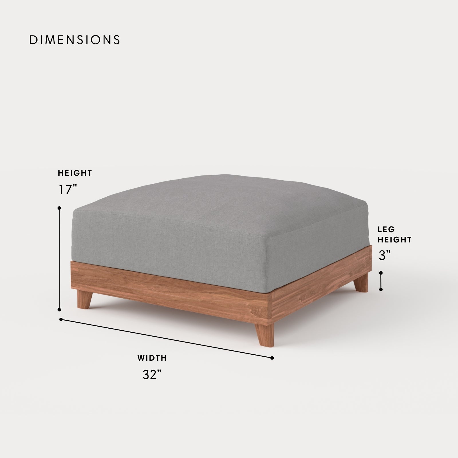 Dwell™ Modular Teak Outdoor Ottoman | Classic Canvas in Stone Gray