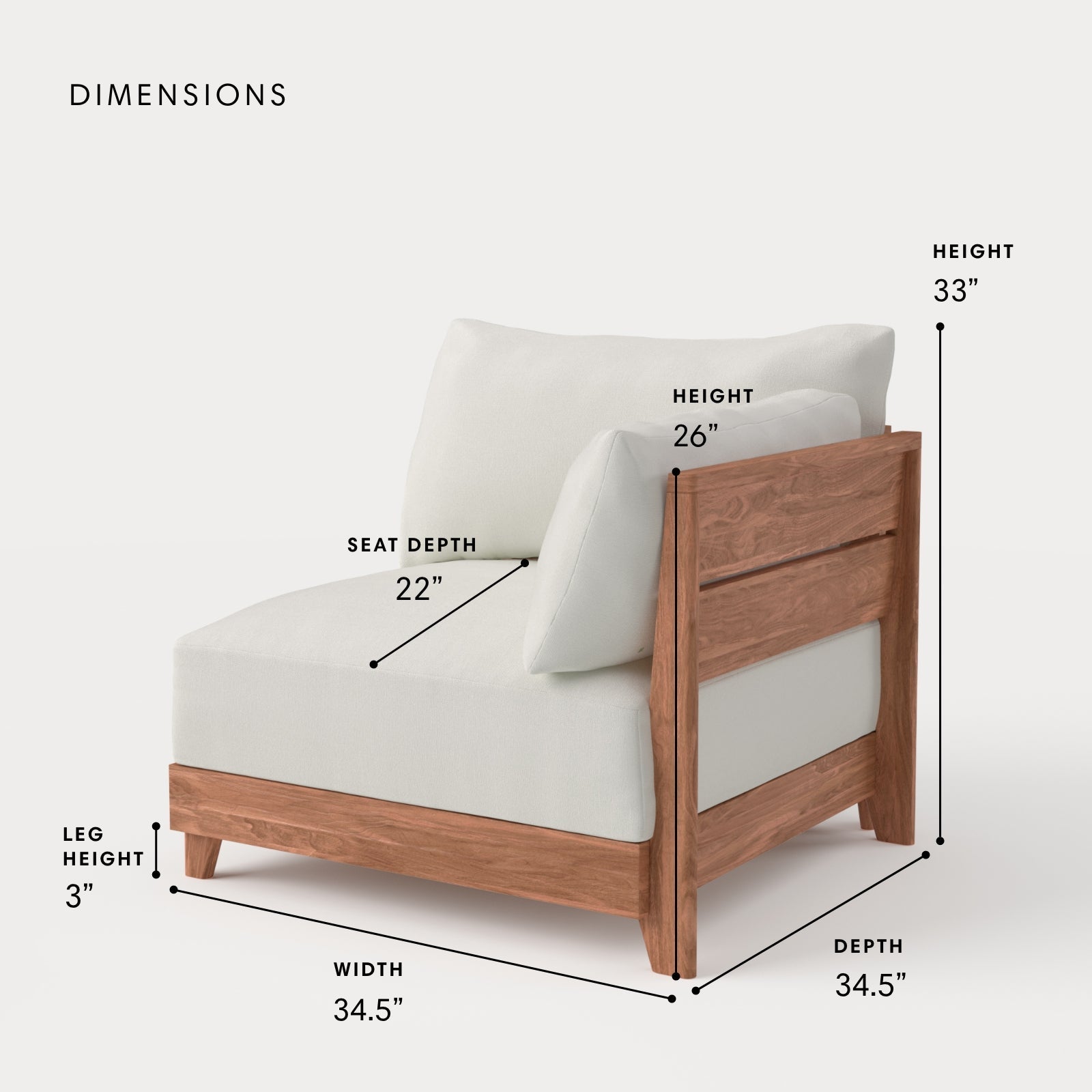 Dwell™ Modular Teak Outdoor Modular Unit - End Chair | Classic Canvas in Cloud