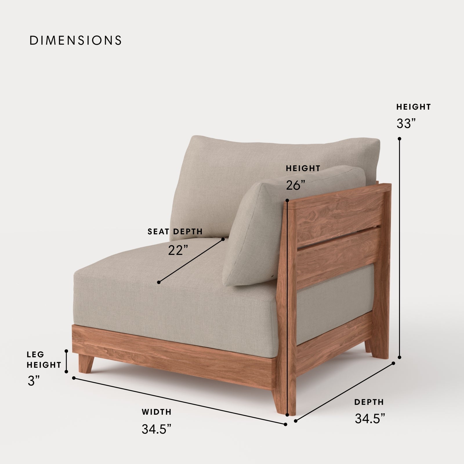 Dwell™ Modular Teak Outdoor Modular Unit - End Chair | Classic Canvas in Sand