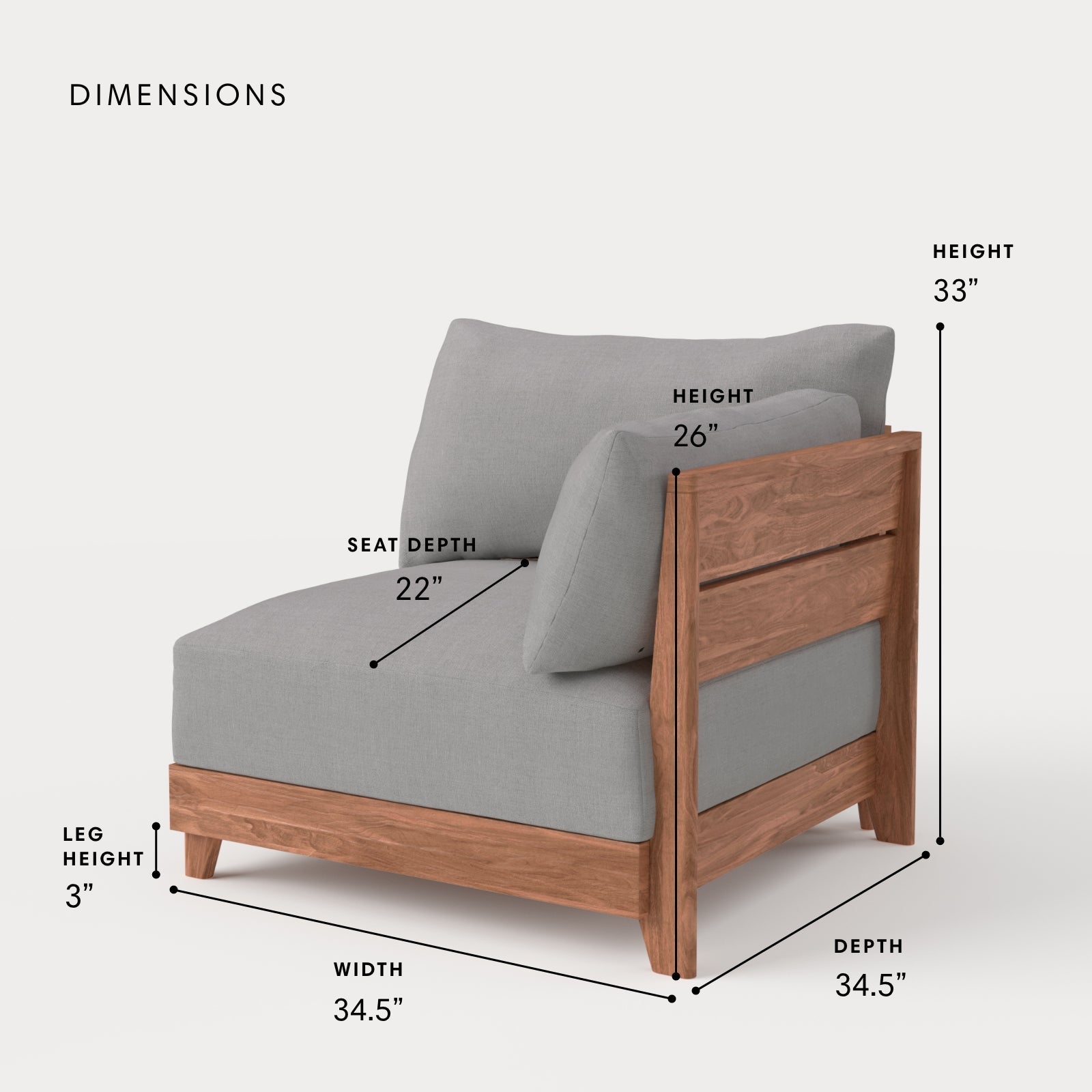 Dwell™ Modular Teak Outdoor Modular Unit - End Chair | Classic Canvas in Stone Gray