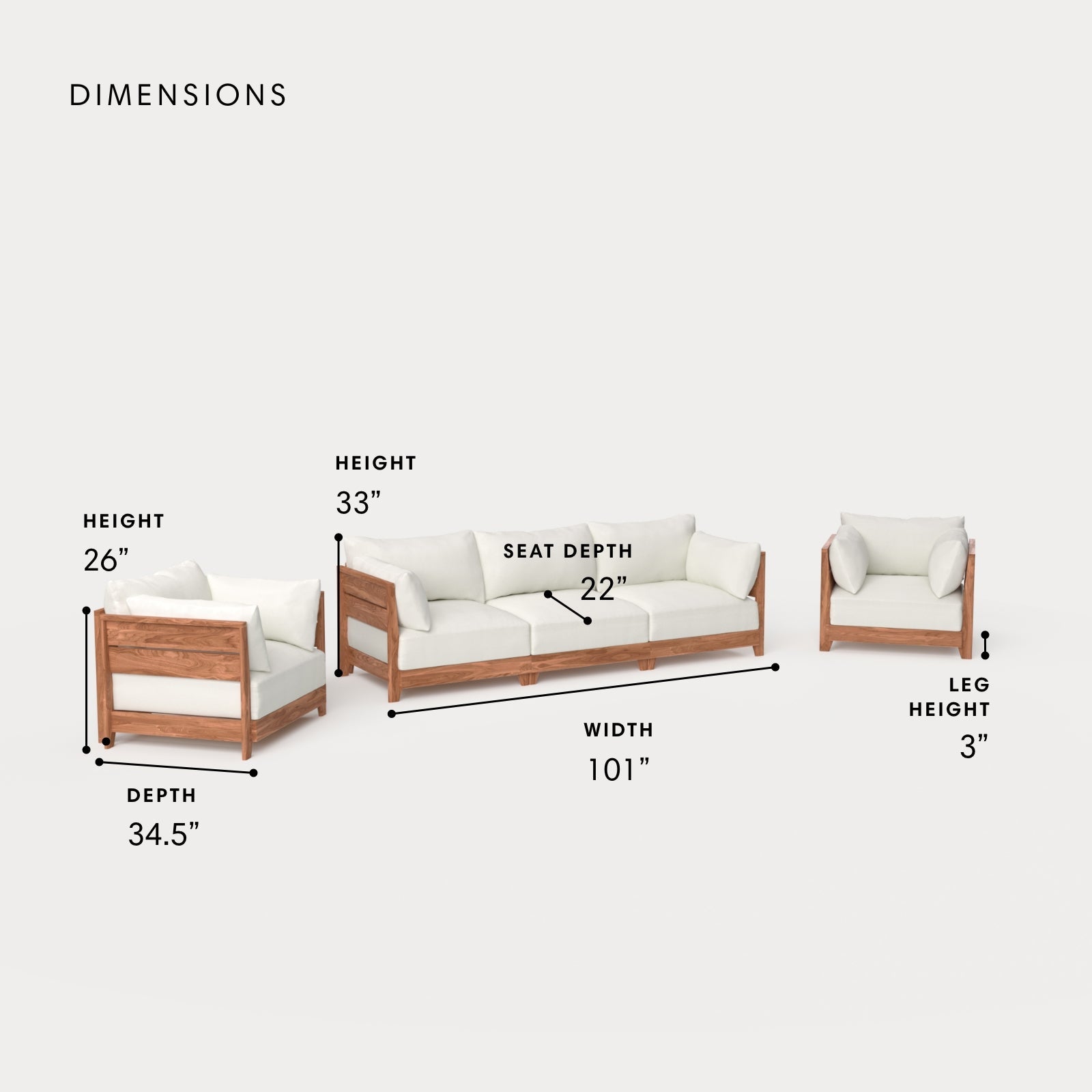 Dwell™ Modular Teak Outdoor Sofa + Armchair Set | Classic Canvas in Cloud