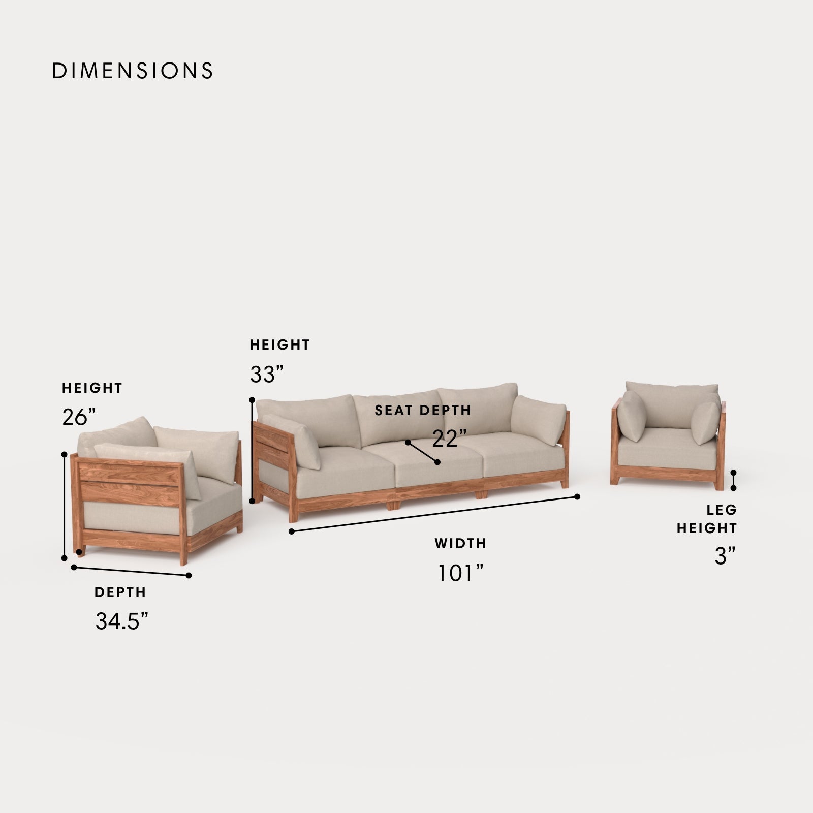 Dwell™ Modular Teak Outdoor Sofa + Armchair Set | Classic Canvas in Sand