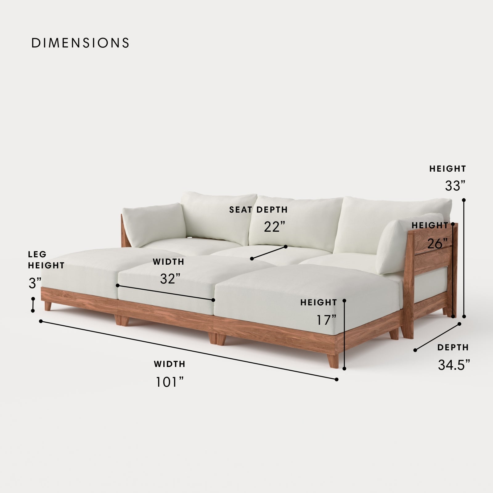 Dwell™ Modular Teak Outdoor Sofa Daybed | Classic Canvas in Cloud