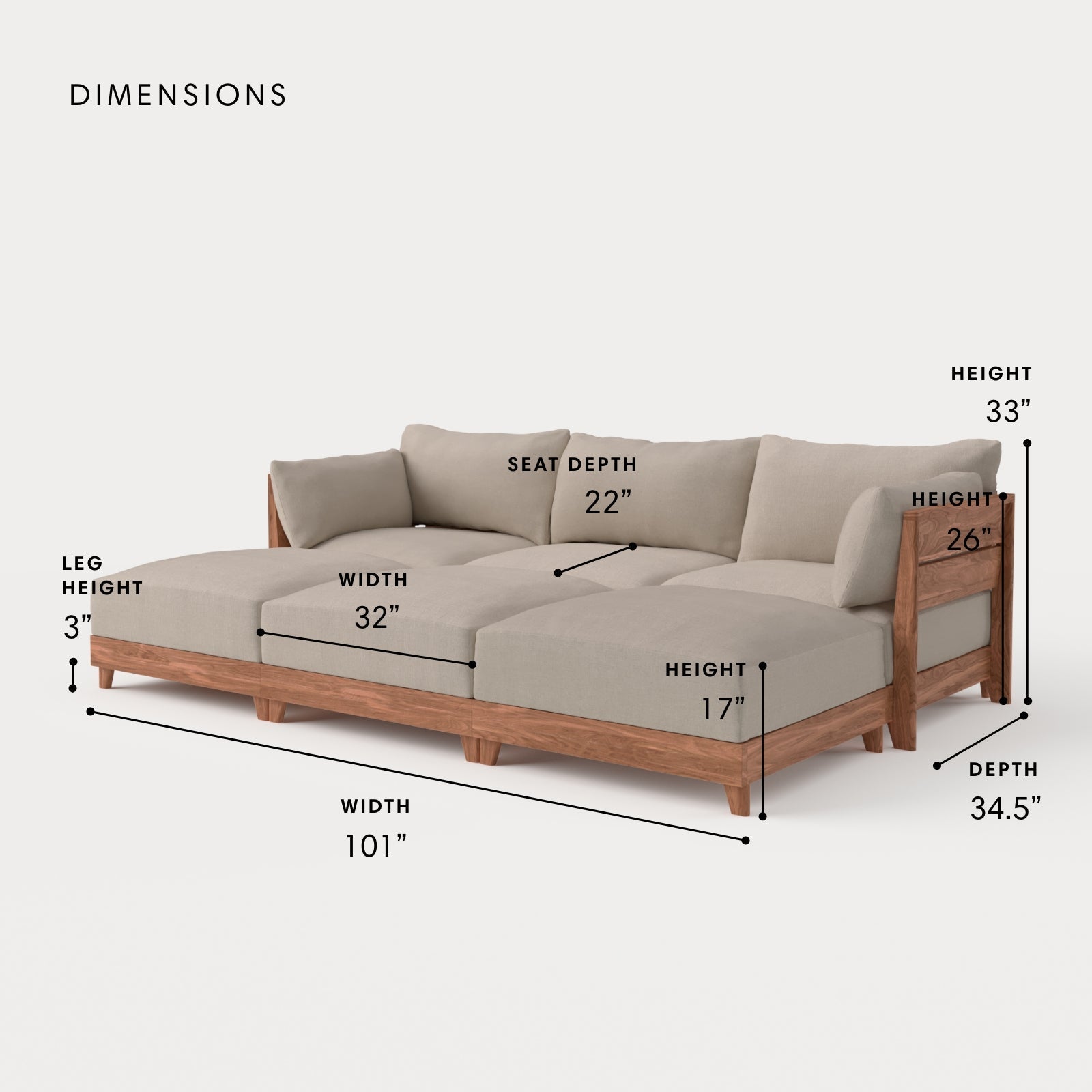 Dwell™ Modular Teak Outdoor Sofa Daybed | Classic Canvas in Sand