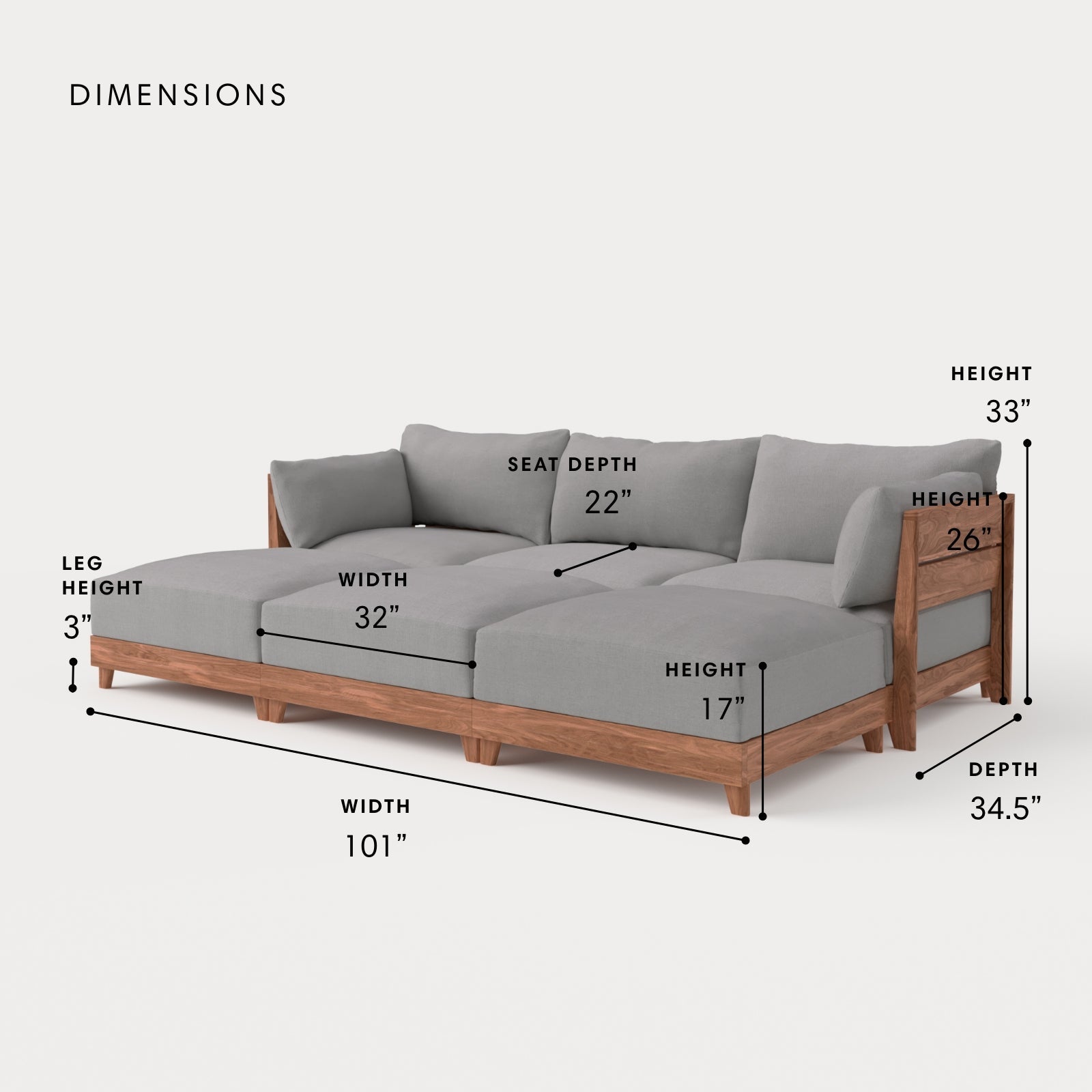 Dwell™ Modular Teak Outdoor Sofa Daybed | Classic Canvas in Stone Gray