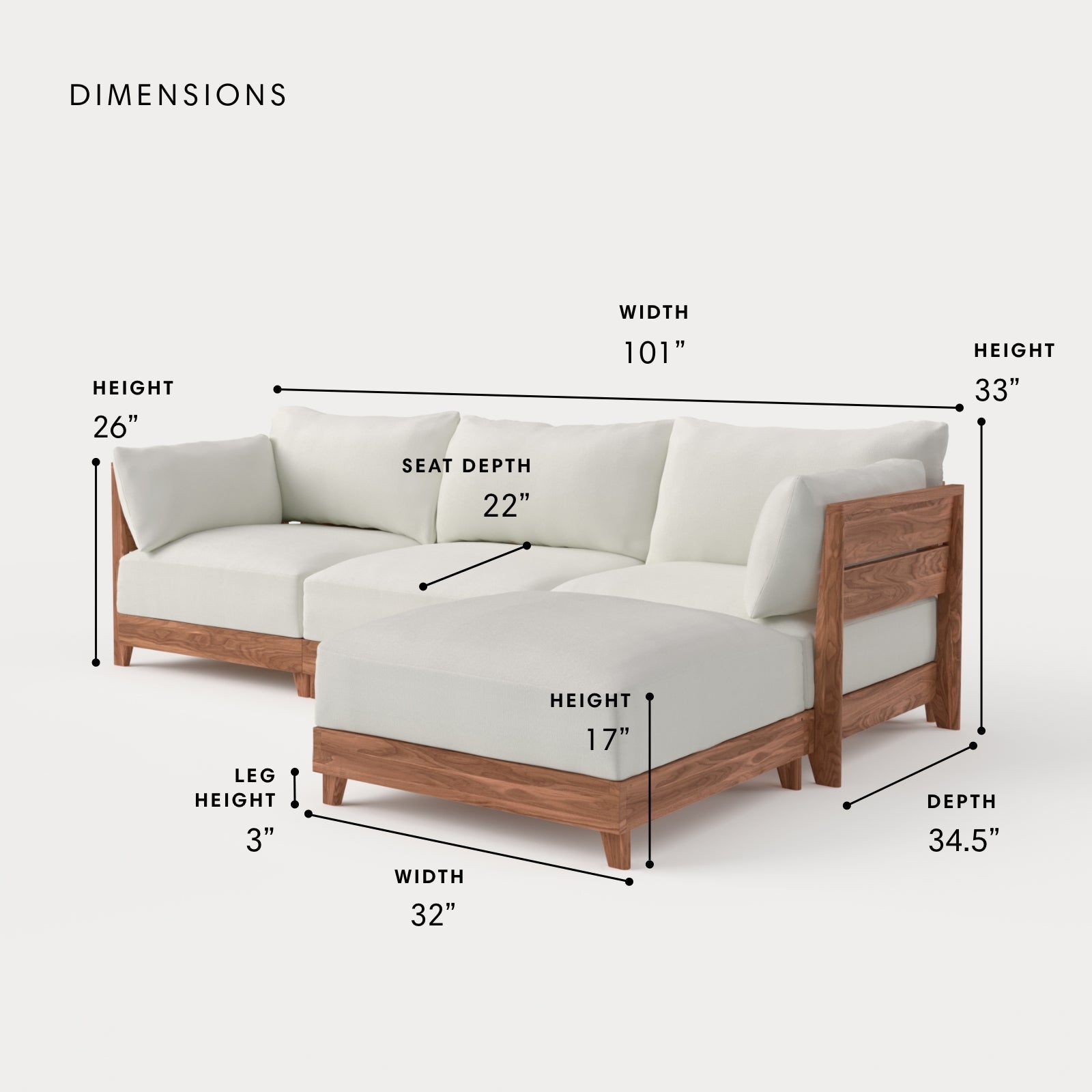 Dwell™ Modular Teak Outdoor Sofa Sectional | Classic Canvas in Cloud