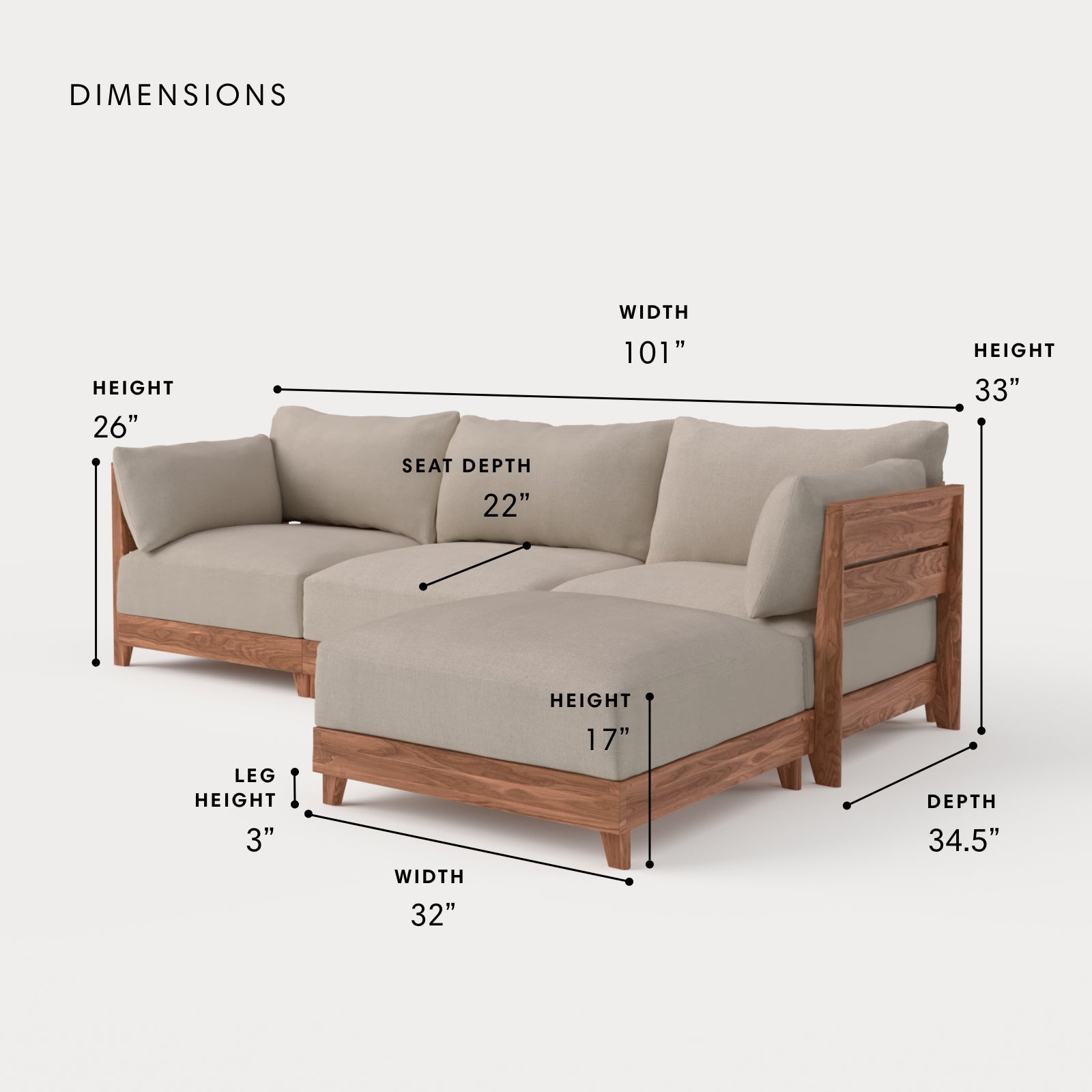Dwell™ Modular Teak Outdoor Sofa Sectional | Classic Canvas in Sand