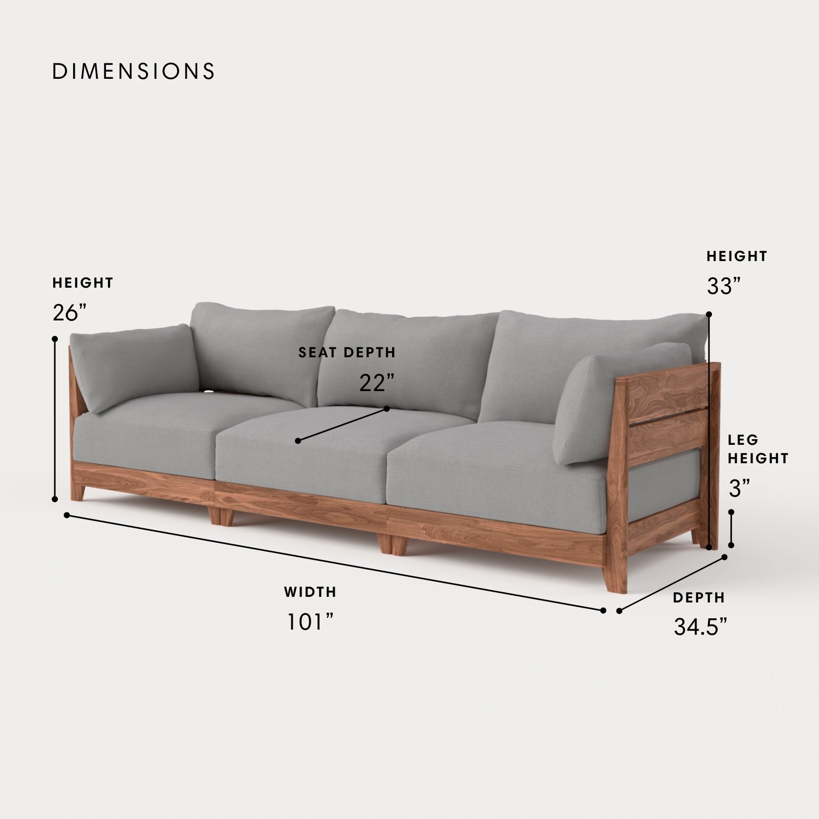Dwell™ Modular Teak Outdoor Sofa | Classic Canvas in Stone Gray