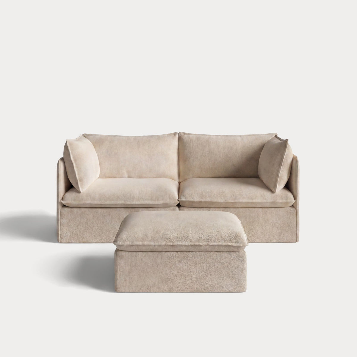 Modular Outdoor Washable 2-Seater + Ottoman | Alfresco Boucle in Cashew