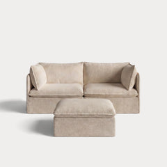 Modular Outdoor Washable 2-Seater + Ottoman | Alfresco Boucle in Cashew