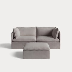 Modular Outdoor Washable 2-Seater + Ottoman | Nano Slubweave in Haze Gray