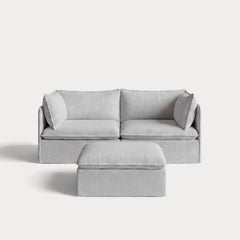 Modular Outdoor Washable 2-Seater + Ottoman | Nano Slubweave in Mist