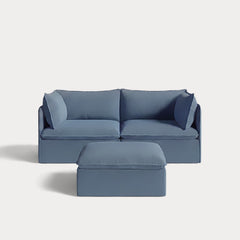 Modular Outdoor Washable 2-Seater + Ottoman | Classic Canvas in Ocean