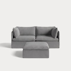 Modular Outdoor Washable 2-Seater + Ottoman | Classic Canvas in Stone Gray