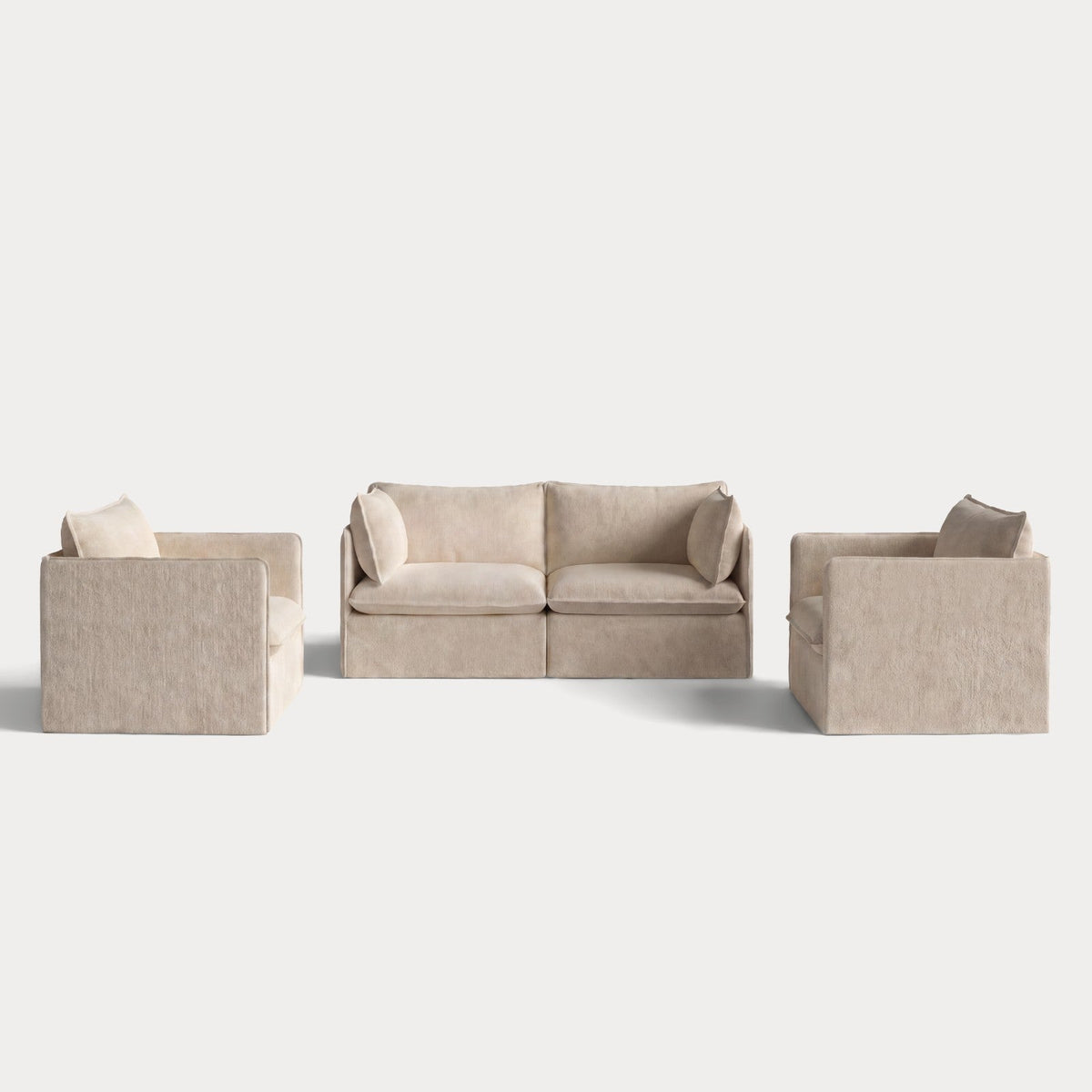 Modular Outdoor Washable 2-Seater Sofa + Armchair Set | Alfresco Boucle in Cashew