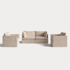 Modular Outdoor Washable 2-Seater Sofa + Armchair Set | Alfresco Boucle in Cashew