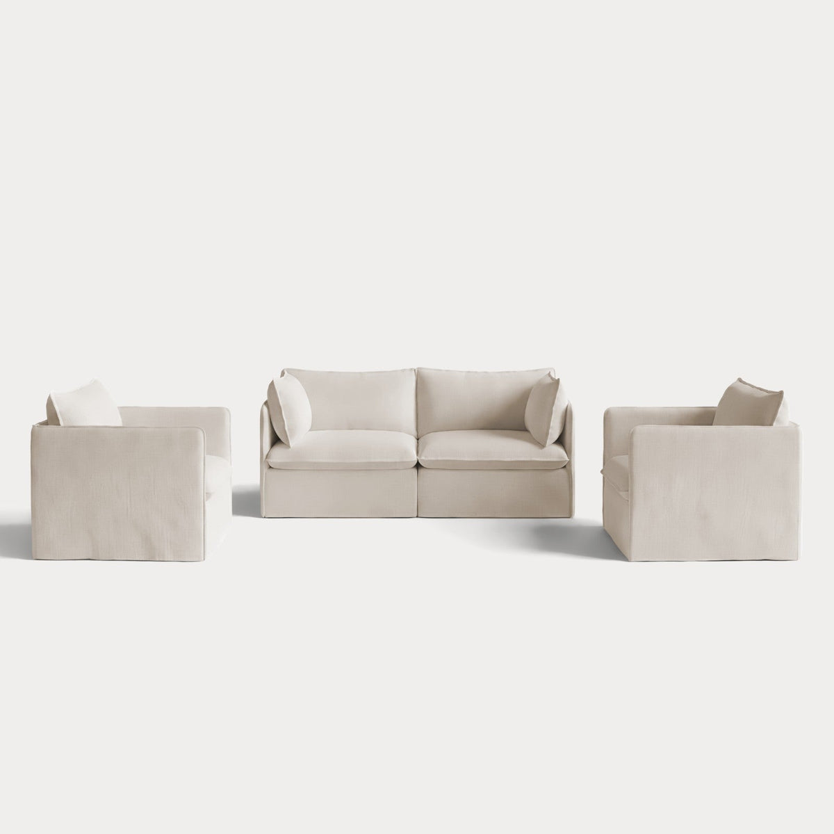 Modular Outdoor Washable 2-Seater Sofa + Armchair Set | Nano Slubweave in Chai