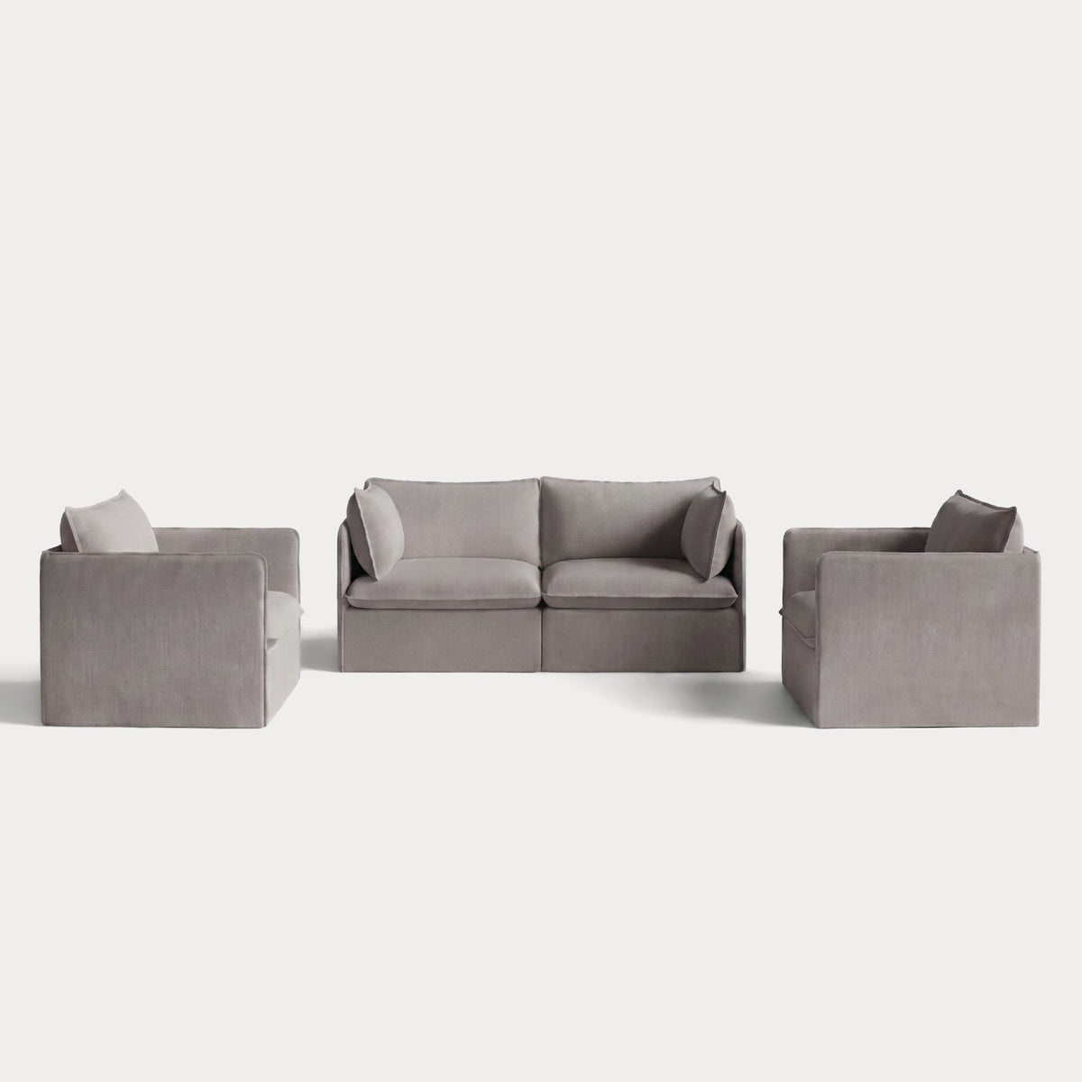 Modular Outdoor Washable 2-Seater Sofa + Armchair Set | Nano Slubweave in Haze Gray