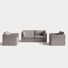 Modular Outdoor Washable 2-Seater Sofa + Armchair Set | Nano Slubweave in Haze Gray
