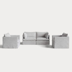 Modular Outdoor Washable 2-Seater Sofa + Armchair Set | Nano Slubweave in Mist