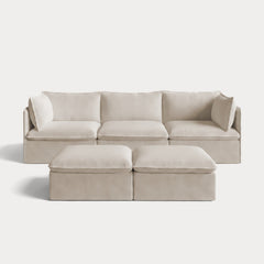 Modular Outdoor Washable 3-Seater + Bench Ottoman | Nano Slubweave in Chai