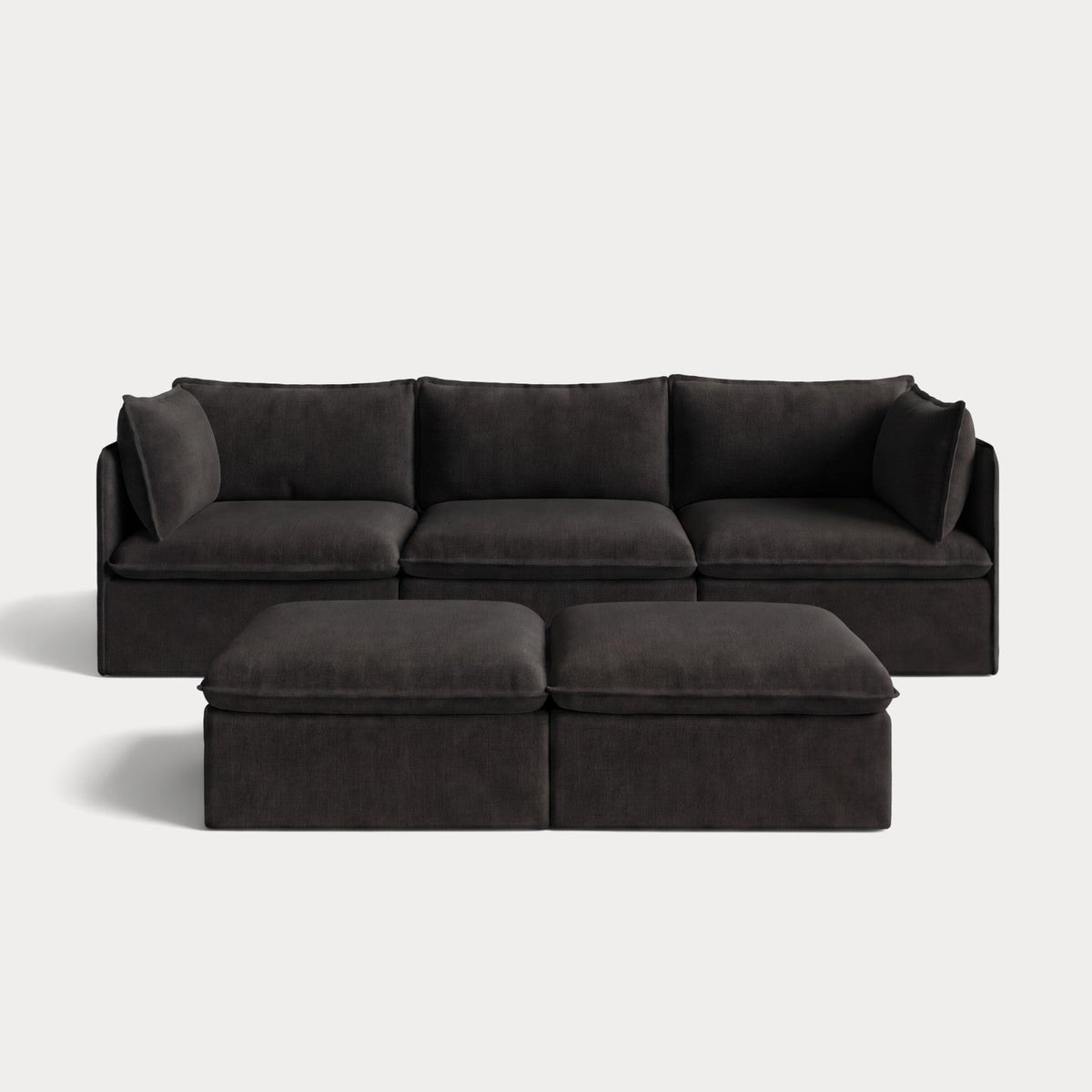 Modular Outdoor Washable 3-Seater + Bench Ottoman | Classic Canvas in Charcoal