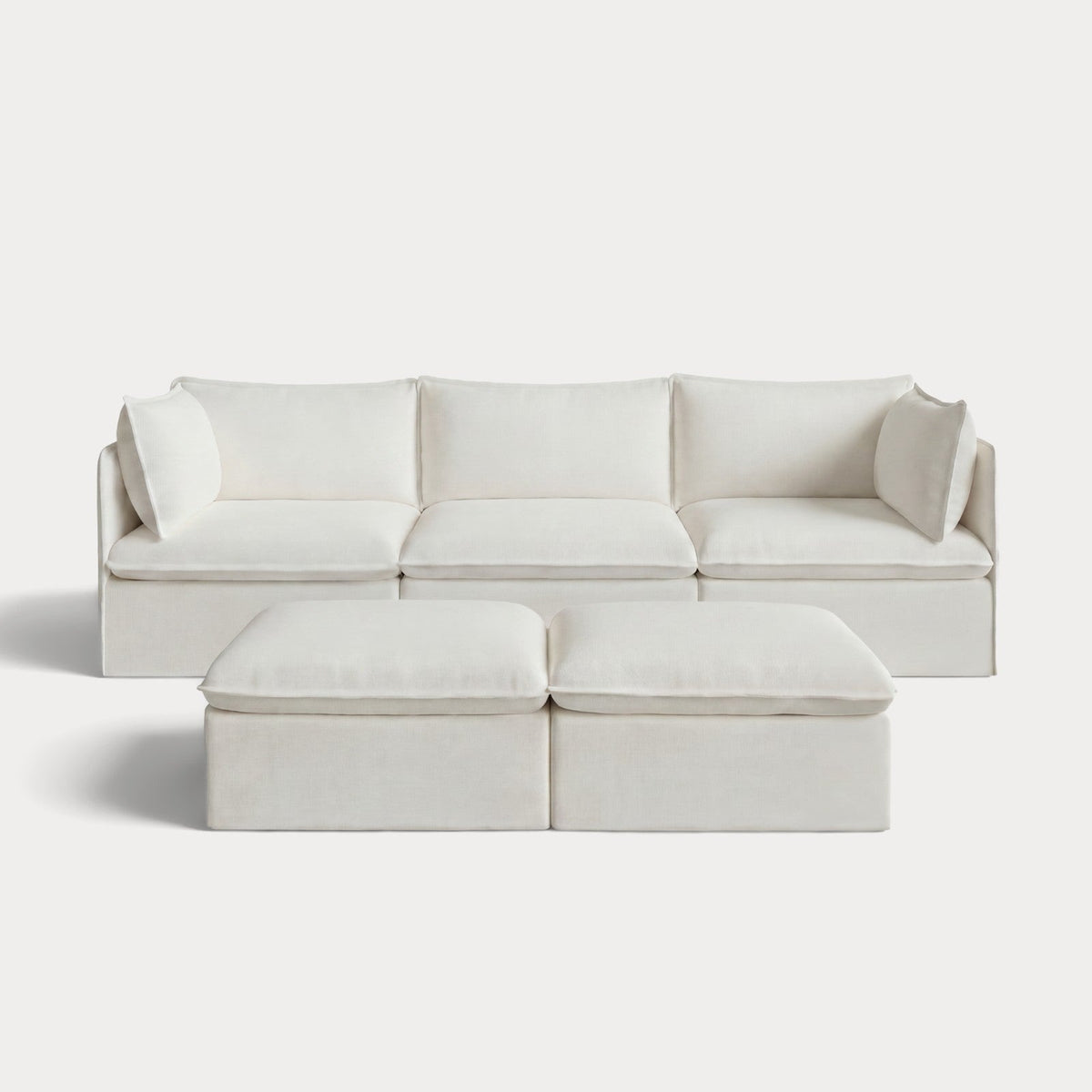 Modular Outdoor Washable 3-Seater + Bench Ottoman | Classic Canvas in Cloud