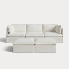 Modular Outdoor Washable 3-Seater + Bench Ottoman | Classic Canvas in Cloud