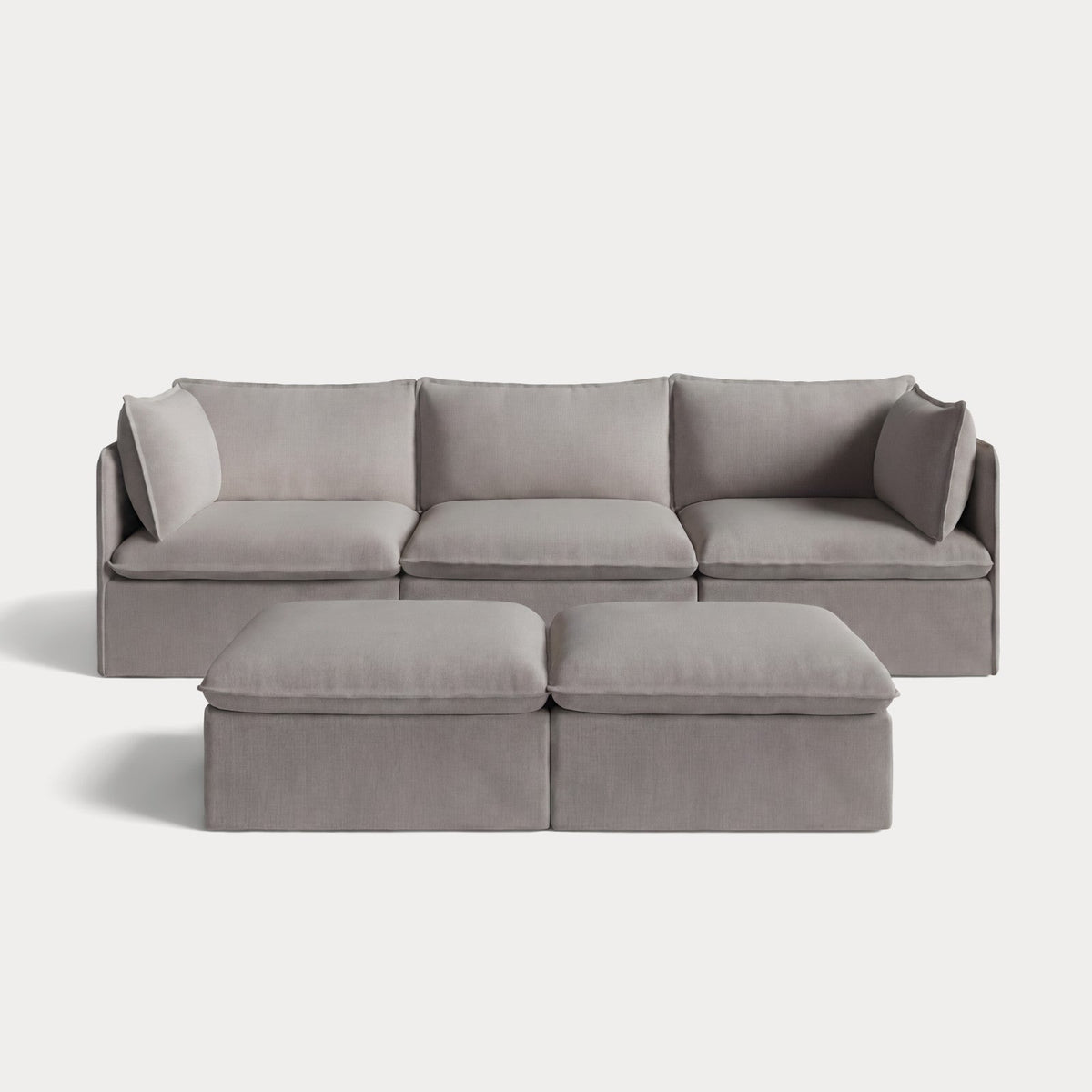 Modular Outdoor Washable 3-Seater + Bench Ottoman | Nano Slubweave in Haze Gray