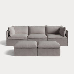 Modular Outdoor Washable 3-Seater + Bench Ottoman | Nano Slubweave in Haze Gray