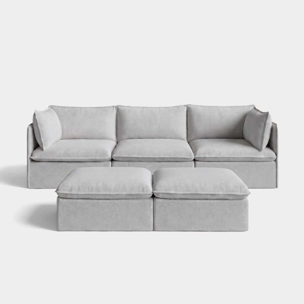 Modular Outdoor Washable 3-Seater + Bench Ottoman | Nano Slubweave in Mist