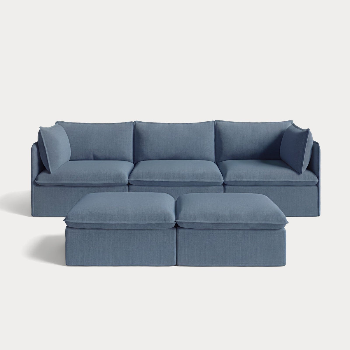Modular Outdoor Washable 3-Seater + Bench Ottoman | Classic Canvas in Ocean