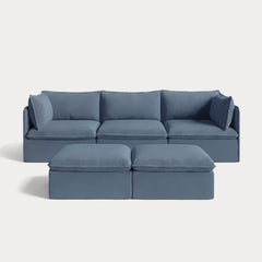 Modular Outdoor Washable 3-Seater + Bench Ottoman | Classic Canvas in Ocean