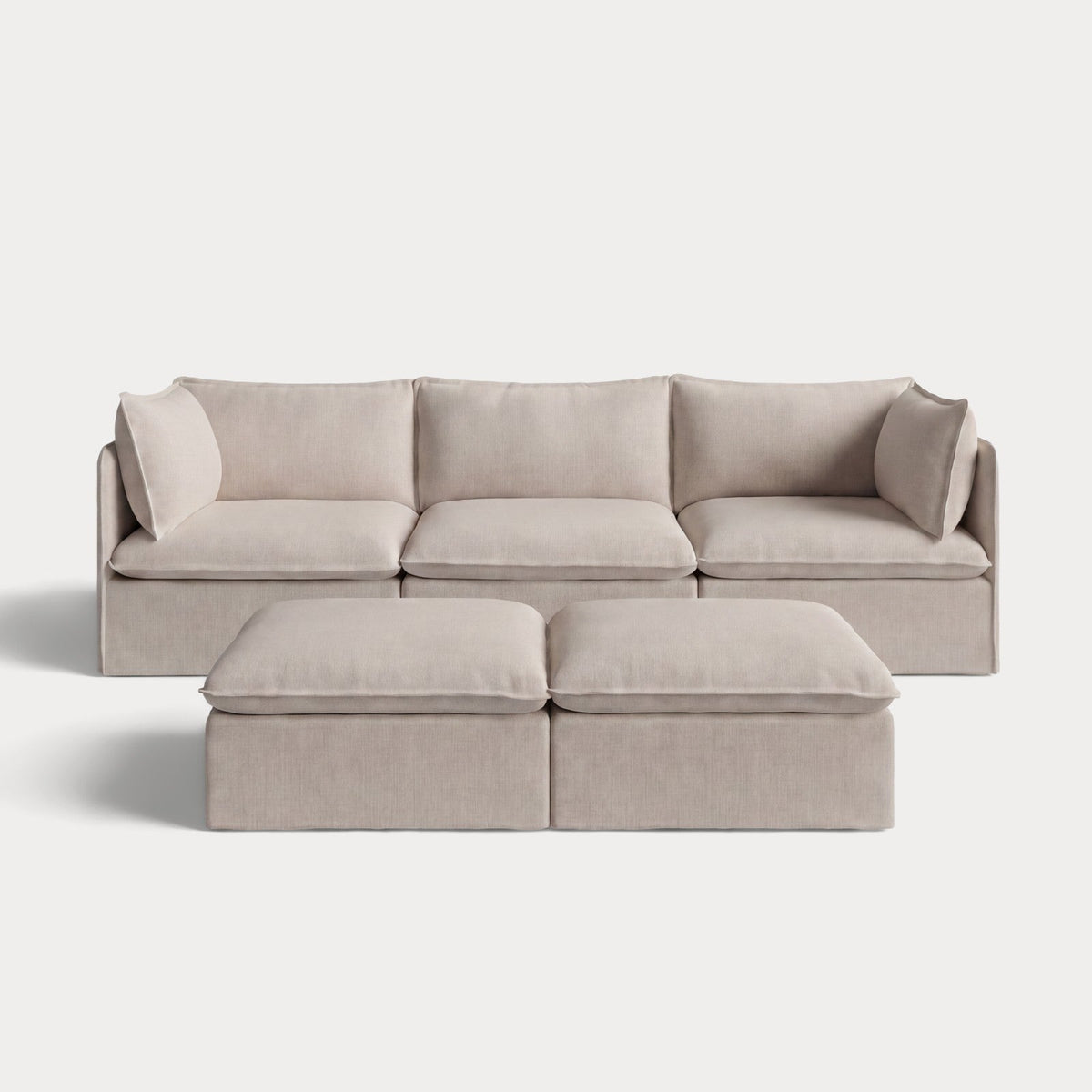 Modular Outdoor Washable 3-Seater + Bench Ottoman | Classic Canvas in Sand