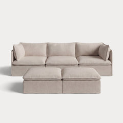 Modular Outdoor Washable 3-Seater + Bench Ottoman | Classic Canvas in Sand
