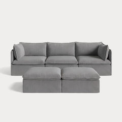 Modular Outdoor Washable 3-Seater + Bench Ottoman | Classic Canvas in Stone Gray