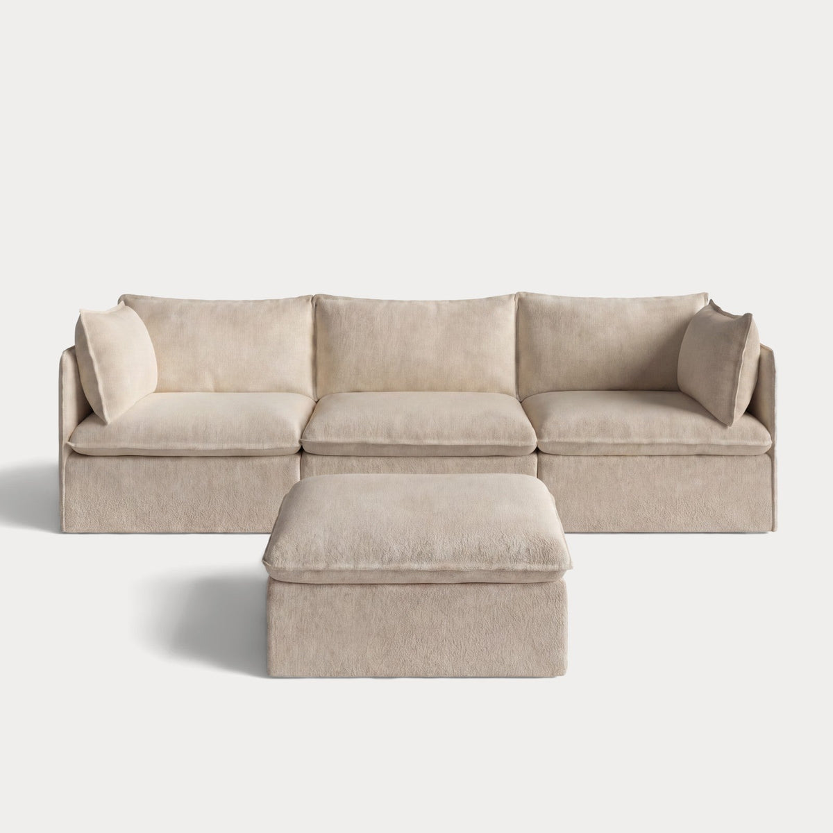 Modular Outdoor Washable 3-Seater + Ottoman | Alfresco Boucle in Cashew