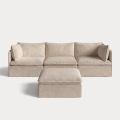Modular Outdoor Washable 3-Seater + Ottoman | Alfresco Boucle in Cashew