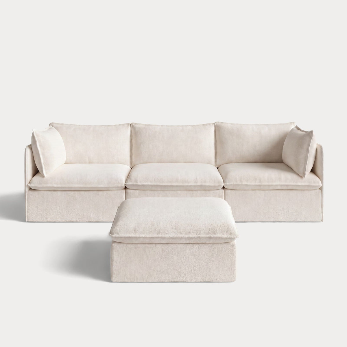 Modular Outdoor Washable 3-Seater + Ottoman | Alfresco Boucle in Creme