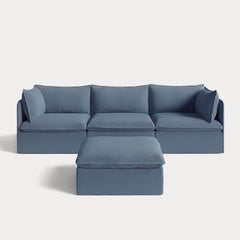 Modular Outdoor Washable 3-Seater + Ottoman | Classic Canvas in Ocean
