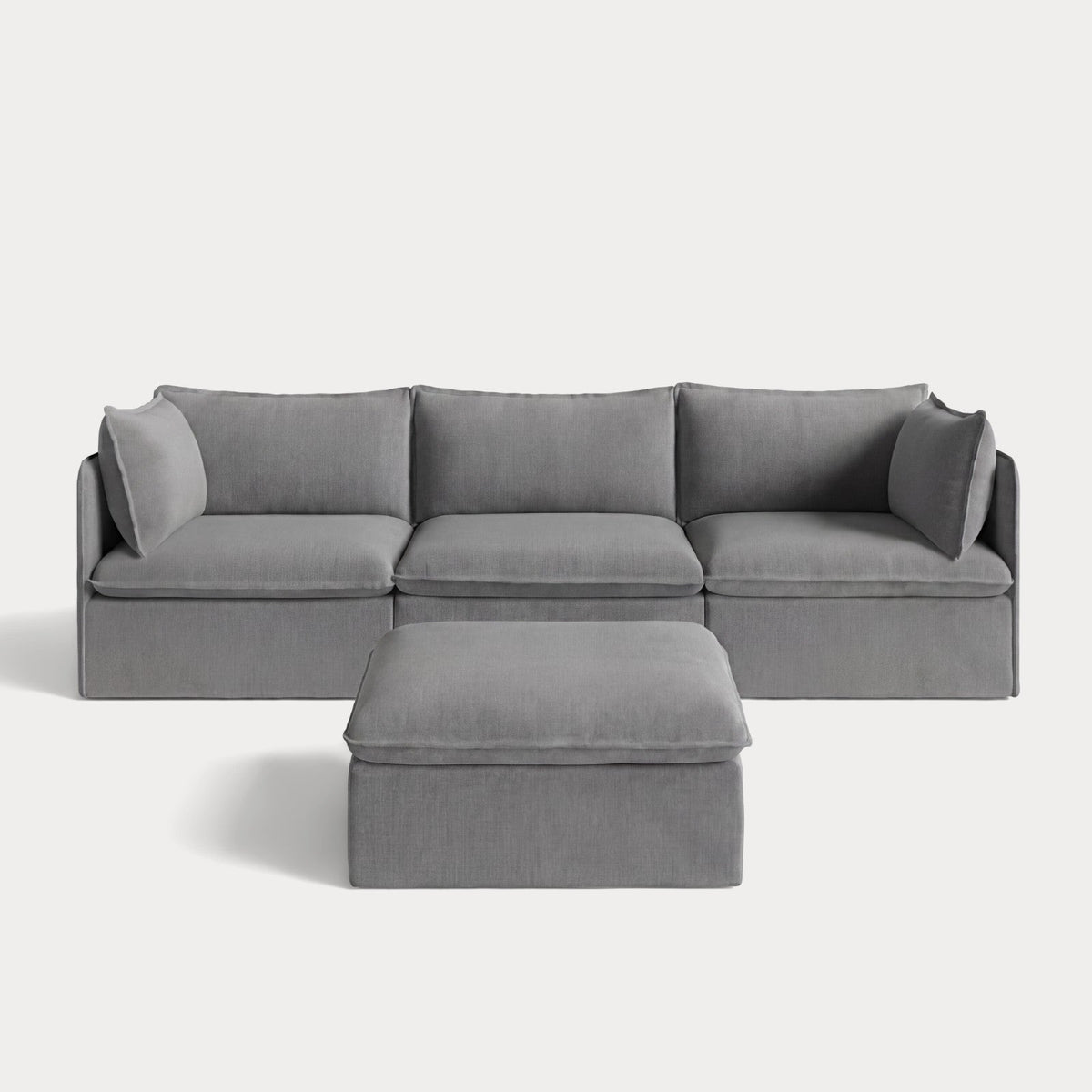 Modular Outdoor Washable 3-Seater + Ottoman | Classic Canvas in Stone Gray