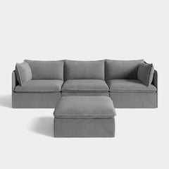 Modular Outdoor Washable 3-Seater + Ottoman | Classic Canvas in Stone Gray