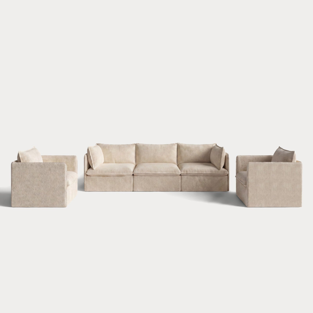 Modular Outdoor Washable 3-Seater Sofa + Armchair Set | Alfresco Boucle in Cashew