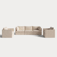 Modular Outdoor Washable 3-Seater Sofa + Armchair Set | Alfresco Boucle in Cashew